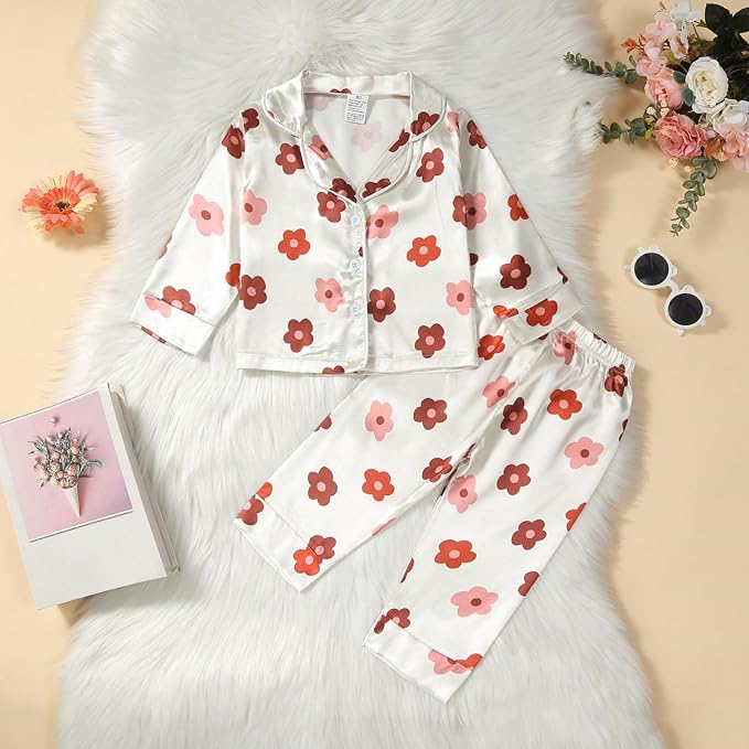 Kids Baby Girl Boy Satin Pajamas Set Button Down Sleep Shirt Top+Long Pants - Image 3