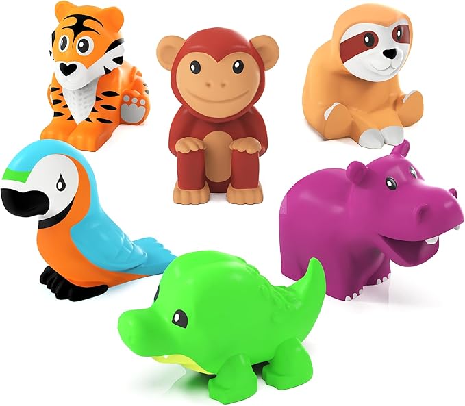 Tub Works® Rainforest™ Mold Free Bath Toys, 6 Pack | Sealed, No Hole Bath Toys Design Keeps Moisture Out | Soft, Squeezable & Float on Water | Easy-Grip Baby & Toddler Bath Toy | Great Baby Pool Toys