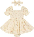 GRNSHTS Baby Girl Romper Dress, Puff Sleeve Smocked Outfit by GRNSHTS