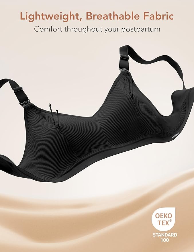 Pumping Bra Hands Free Zip Opening Design Seamless Nursing Bras for Breastfeeding High Support Nursing & Pumping Bra in One Black M
