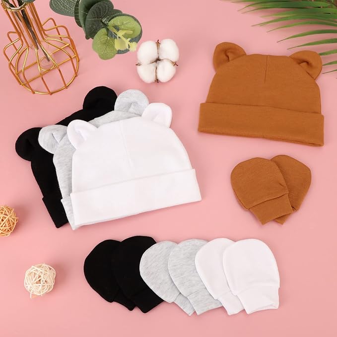 BQUBO Newborn Baby Hats Mittens Set Hospital Hat Beanie Infant Caps Baby Gloves - Image 7