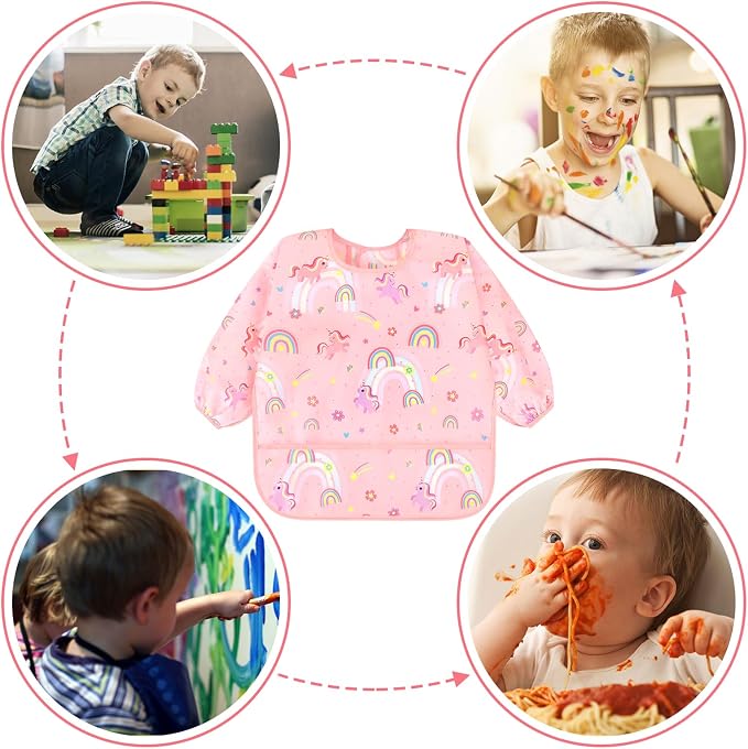 Accmor 4 Pack Long Sleeve Bibs, Baby Smock Waterproof Full Sleeved Bib - Image 7