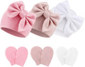 Newborn Baby Hats and Mittens Set Infant Bow Beanie Cap Toddler Gloves Newborn by AQOKKA