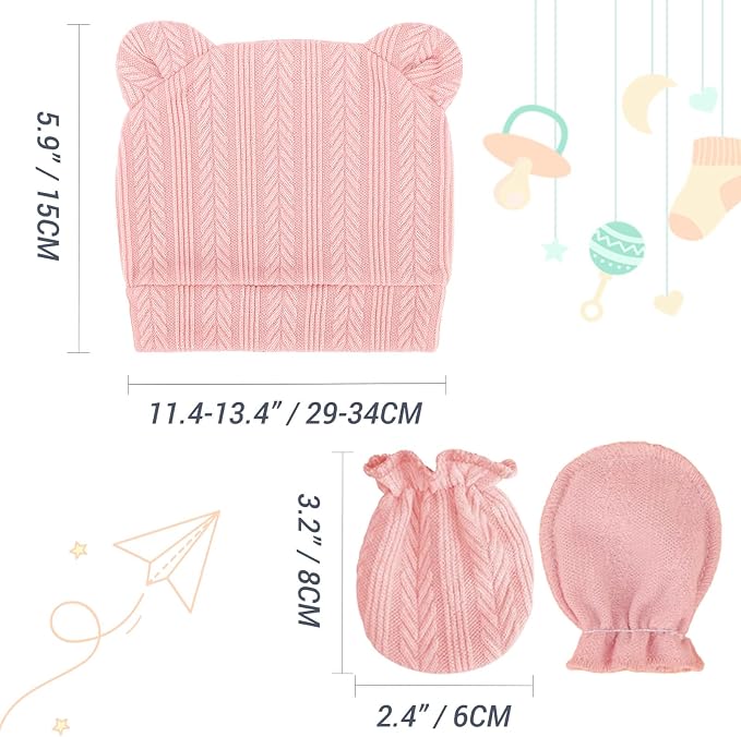 BQUBO Newborn Baby Hats Bear Ears and Mittens Sets Preemie Caps Baby Boy Girl - Image 5