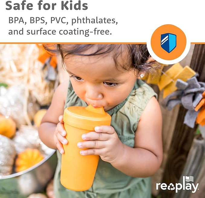 Re-Play Sippy Cups for Toddlers - 10 Oz. Reusable Spill Proof Cups for Kids, Dishwasher/Microwave Safe - Made in USA - Set of 4-3.13" x 6.25" - Citrus