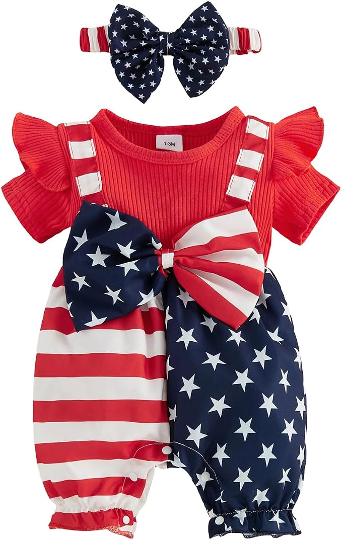 YINGISFITM Newborn Baby Girl Summer Clothes Short Sleeve Bubble Romper Bow by YINGISFITM