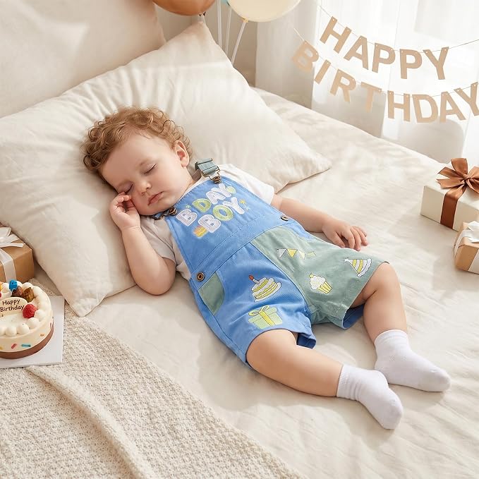 Fernvia Toddler Kids Baby Girl Boy Contrast Color Overalls Shorts Clothes - Image 3