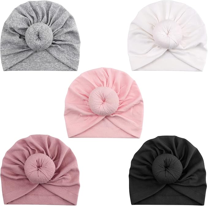 DRESHOW BQUBO 5 Pieces Newborn Baby Turban Hats Bow Baby Infant Beanie by DRESHOW