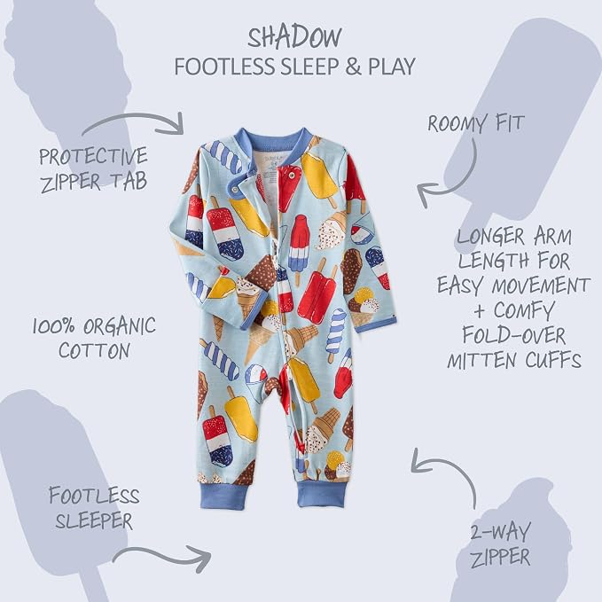 Butterblu Shadow Sleep & Play 100% Cotton Footless Two Way Zip Front PJs - Image 2