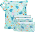 Bumkins - Waterproof Wet Bag & Clear Travel Bags - For Beach, Baby, Travel, Swim Suit, Cloth Diapers, Pump Parts, Pool, Gym, Toiletries - Reusable & Easy to Clean - Ocean Life Blue - 4 Pack