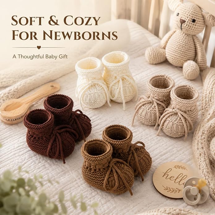 gisgfim 4 Pairs Knitted Baby Booties Newborn Walking Shoes Cotton Bootie Cozy - Image 6