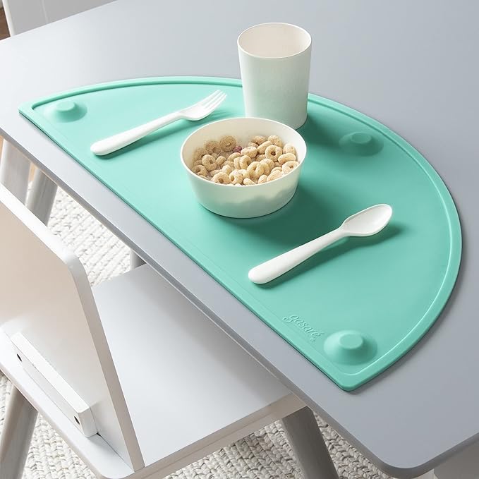 GASARÉ, Extra Large 20 x 11 Inches, Silicone Placemats for Dining Table, Suction Cups, Raised Edges, Non-Slip, Food Grade, BPA Free, Dishwasher Safe, Teal