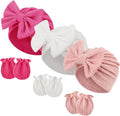BQUBO Newborn Girls Hats Baby Hat and Mittens Set Infant Caps Bow Hospital by DRESHOW