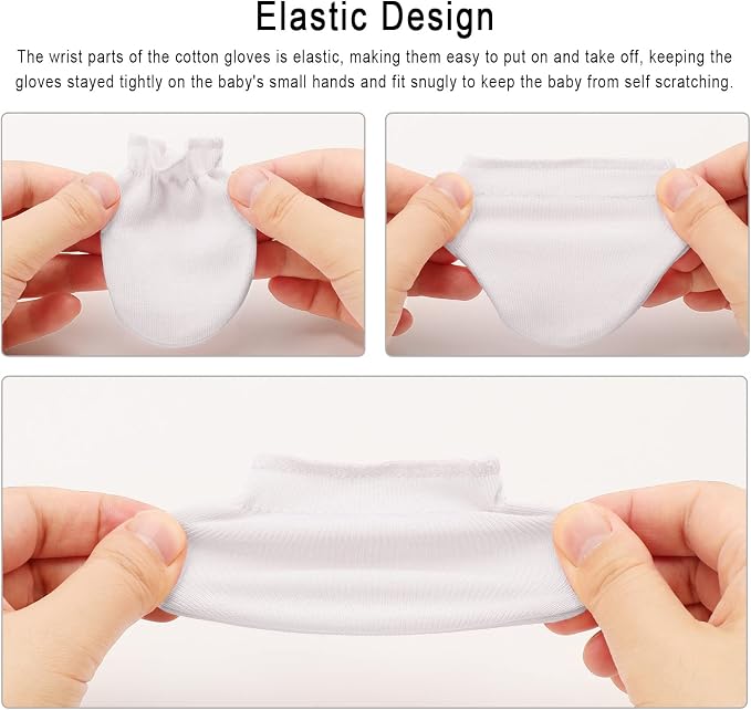 BQUBO Newborn Infant Toddler Mittens No Scratch Cotton Elastic Wrist Gloves - Image 7