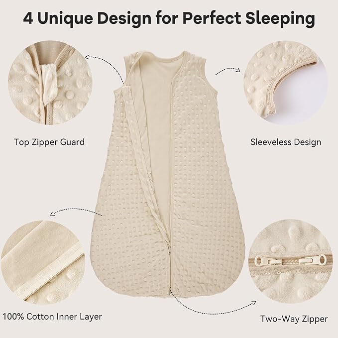 Fleece Baby Sleep Sack 12-18 Months with Plush Dots 1.5 Tog Baby Wearable Blanket with 2-Way Zipper Warm Sleeping Sack for Toddler Infant - Large, Coffee