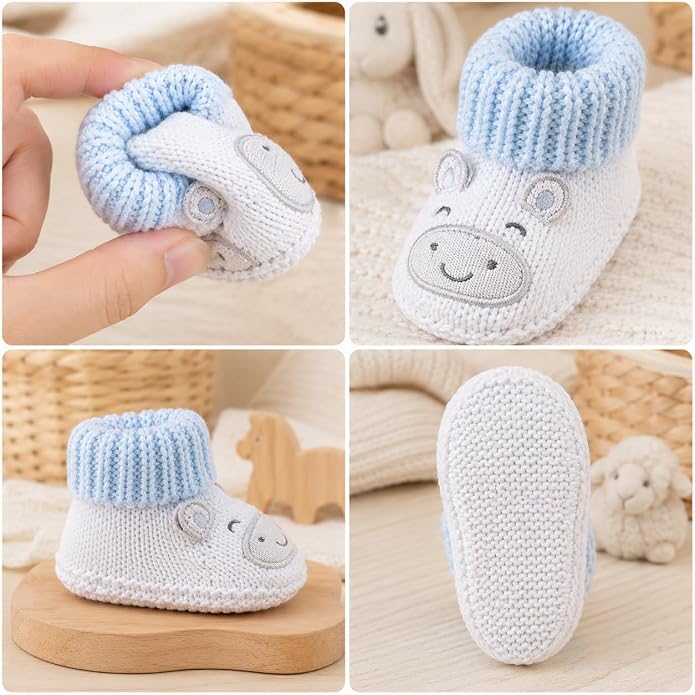 2 Pairs Baby Booties Newborn First Walkers Cozy Shoes Warm Knit Soft Booties - Image 2