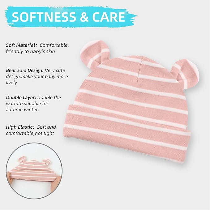 Pesaat Newborn Hospital Hat 0-12Months Preemie Boys Girls Beanie Solid Infant - Image 2