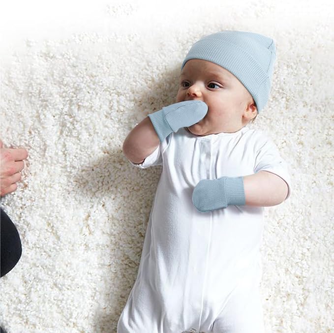 BQUBO Baby Hats and Mittens Infant Cotton Beanie Gloves No Scratch Set Newborn - Image 3