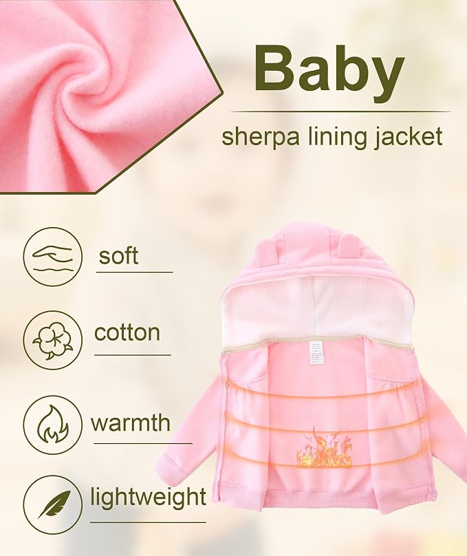 Hikido Baby Girls Boys Warm Adorable Hooded Zip Coat - Image 3