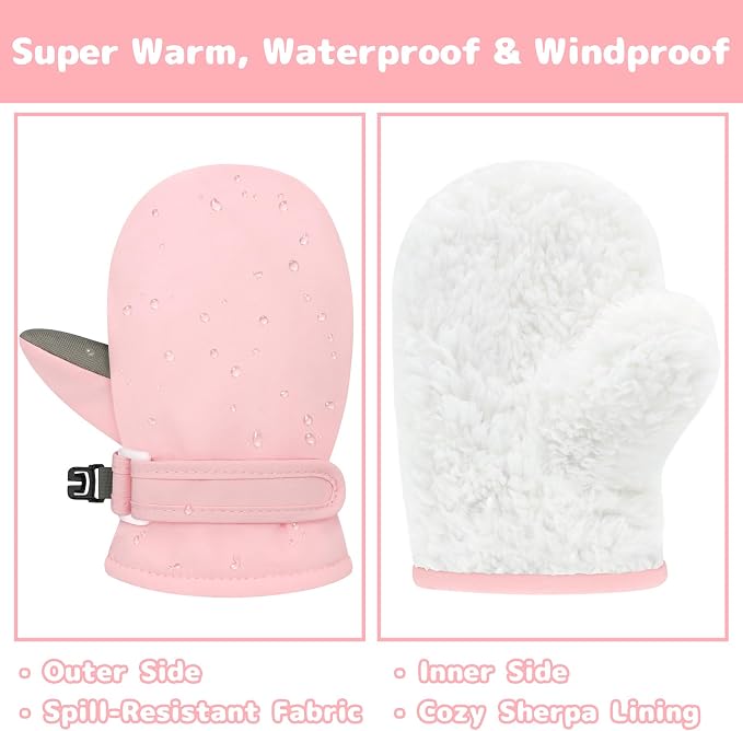 Olreco Baby Toddler Mittens Waterproof Infant Baby Winter Mittens Toddler Snow - Image 2