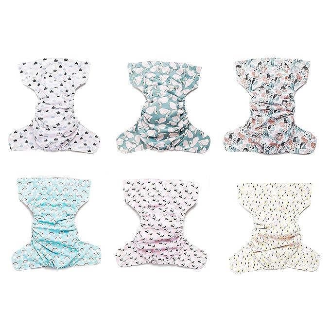 Simple Being Reusable Cloth Diapers- One Size Adjustable, Washable Soft Absorbent, Waterproof Cover, Eco-Friendly Unisex Baby Girl Boy, six 4-Layers Microfiber Inserts (Whimsical)