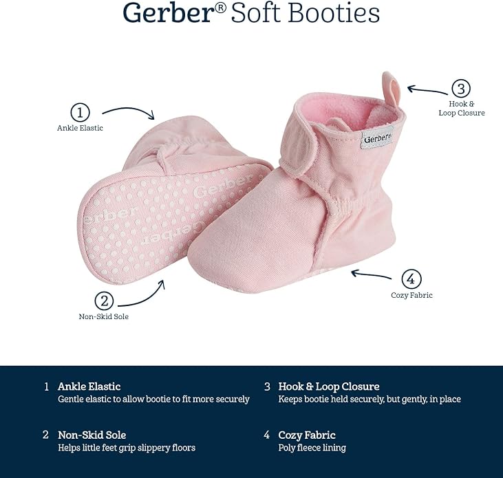 Gerber Baby Fleece Lined Wrap Fasten Non Skid Soft Slipper Booties - Image 6