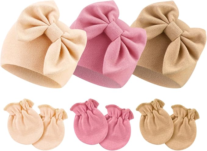 BQUBO Newborn Girls Hats Baby Hat and Mittens Set Infant Caps Bow Hospital by DRESHOW
