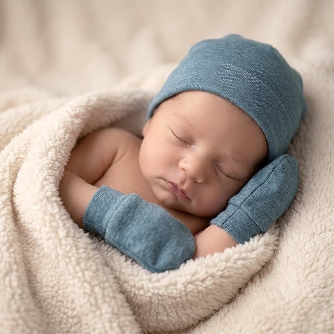 BQUBO Newborn Baby Hats Mittens Set Hospital Hat Beanie Infant Caps Baby Gloves - Image 2