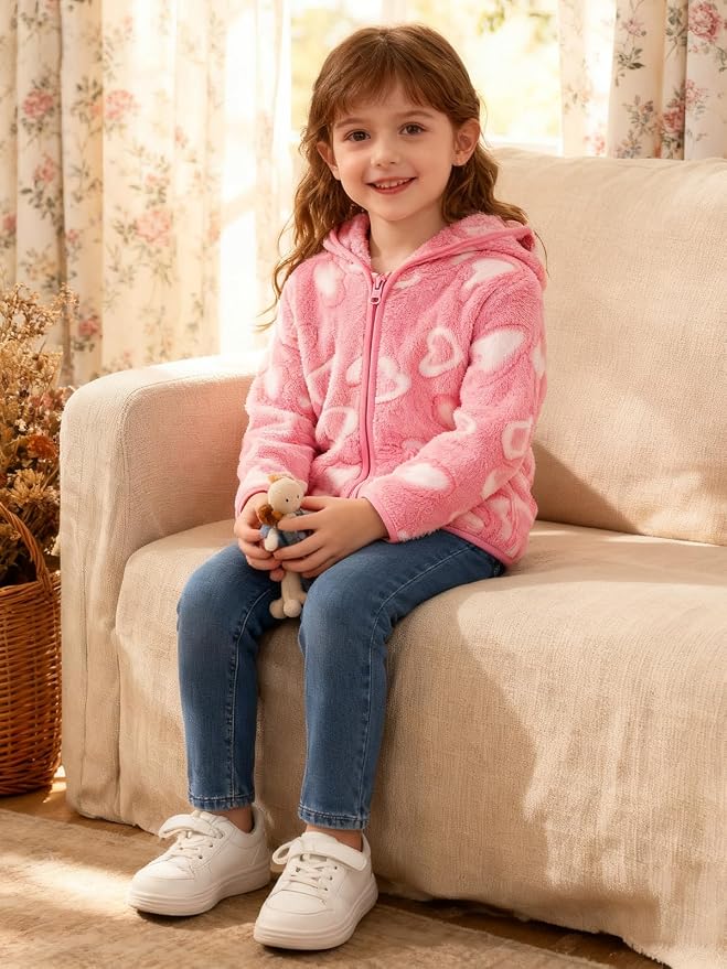 Toddler Baby Girl Fleece Jackets Fall Clothes Hooded Zip Fuzzy Coats - Image 3