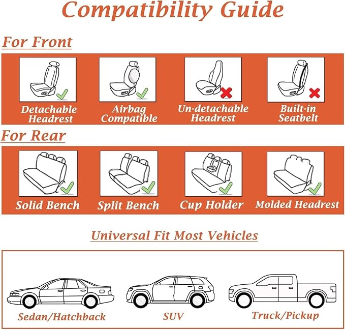 Coverado Car Seat Covers Full Set, Seat Covers for Cars, Black Car Seat Covers Front Seats and Back Car Seat Protector Waterproof, Leather Car Seat Cushion Universal Fit for Most Cars