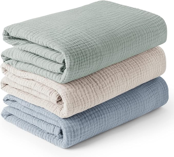 Konssy 3-Pack Muslin Baby Swaddle Blankets, 47 x 47 in Receiving Blankets | by Konssy