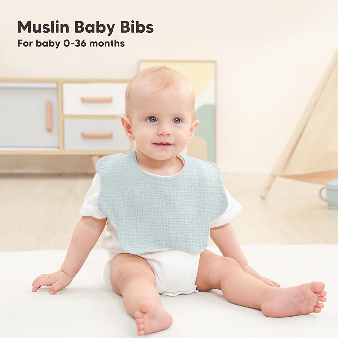 Bearmoss Muslin Baby Bibs for Drooling & Teething Cotton Drool Bib 6 Pack | - Image 3