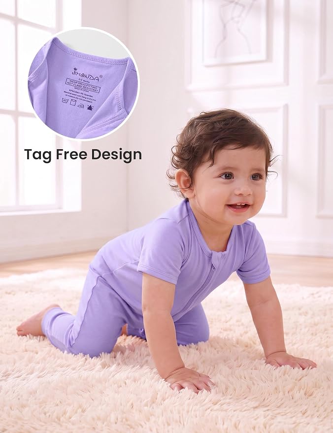 Jimonda Baby Romper Short Sleeve Cotton Pajamas 2-Way Zipper - Image 3