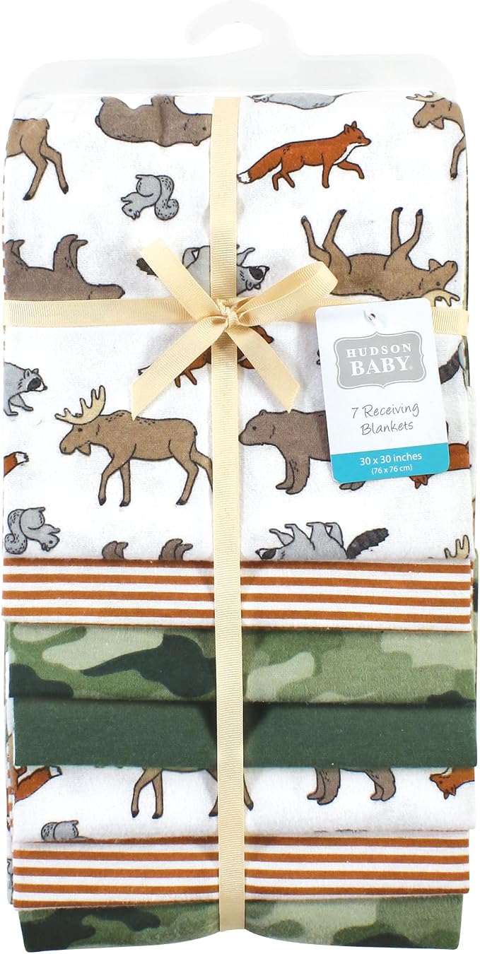 Hudson Baby Unisex Baby Cotton Poly Flannel Receiving Blankets Bundle, Animal - Image 2
