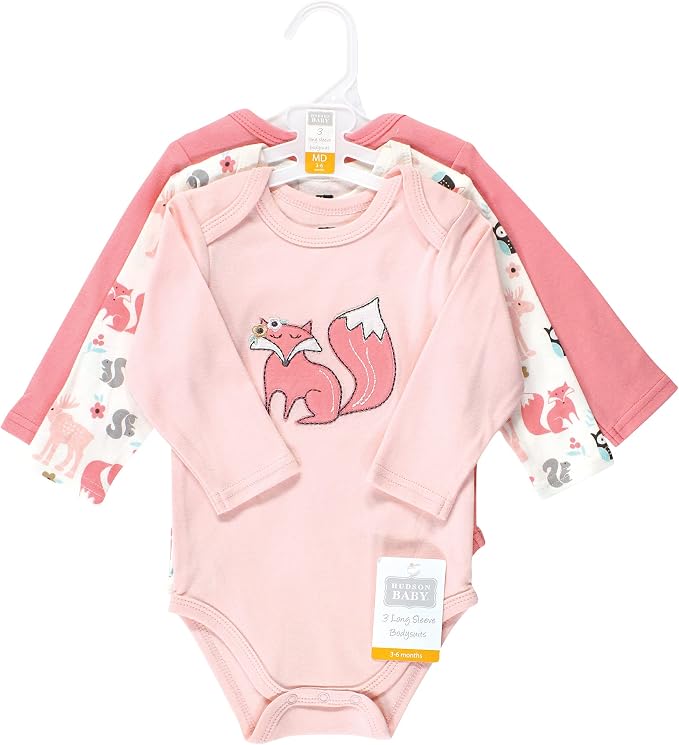 Hudson Baby Baby Girls' Cotton Long-sleeve Bodysuits 3-pack - Image 2