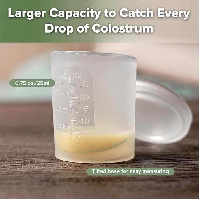 haakaa Silicone Measuring & Feeding Cup 25ml/2pcs(Pre-sterilised), Leakproof & Reusable, 3-in-1 Colostrum Collection Cup for Collect, Store & Feed, Include Cleaning Brush