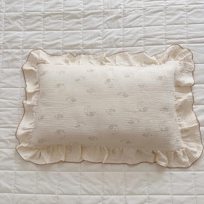 BuLuTu Muslin Kids Pillow Case Standard Size, 20"x26", Envelope Closure, 100% Cotton Pillow Cover, Cute Sheep Pattern Children Pillowcase Fit for Standard Pillows, 1 Pack