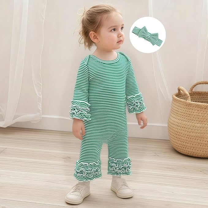 Newborn Baby Girl Clothes Jumpsuit Ruffle Romper Bodysuit Pants Headband - Image 3