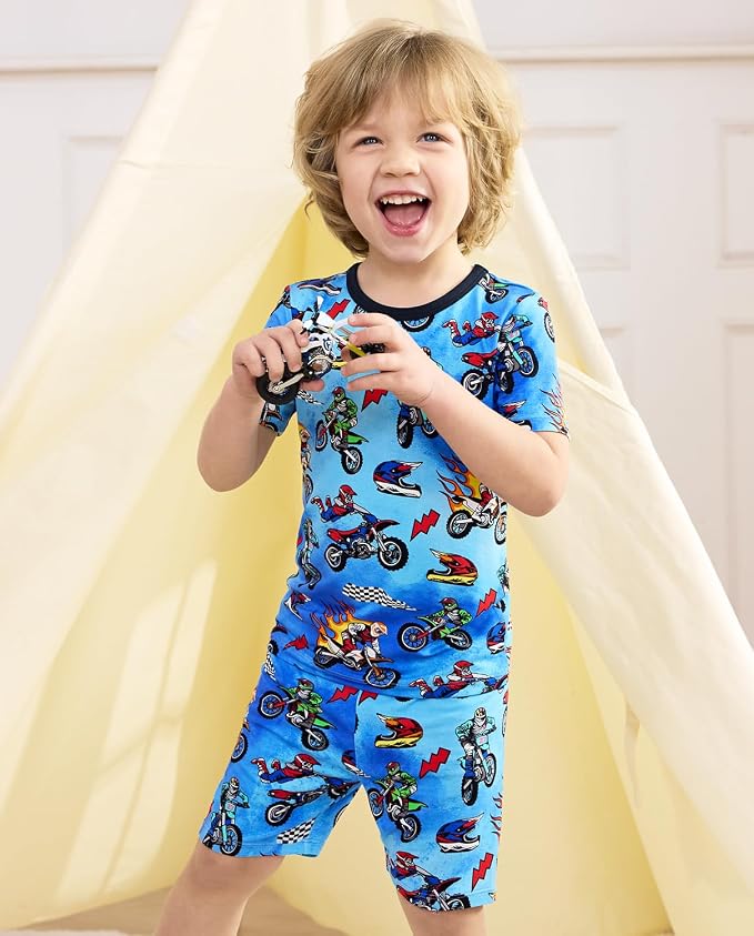 babee Reshinee Bamboo Viscose Toddler Boys Pajamas Set, Short Sleeve Kids - Image 3