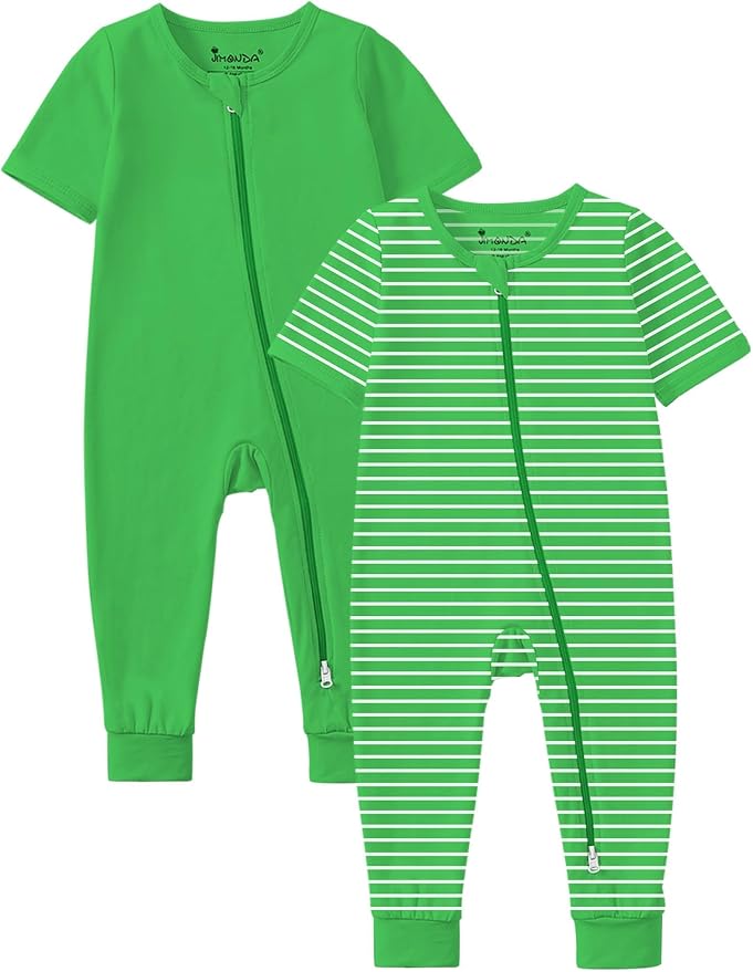 Jimonda Baby Romper Short Sleeve Cotton Pajamas 2-Way Zipper by JimondaBaby