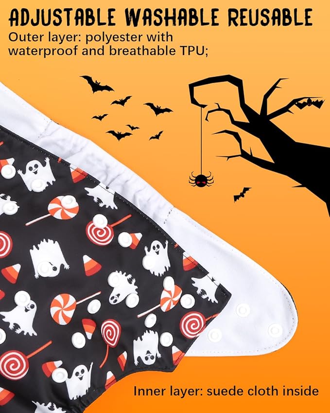 ALVABABY Halloween Baby Cloth Diapers One Size Adjustable Washable Reusable for Baby Girls and Boys 1 Pack with 2 Inserts AMD132-2TA