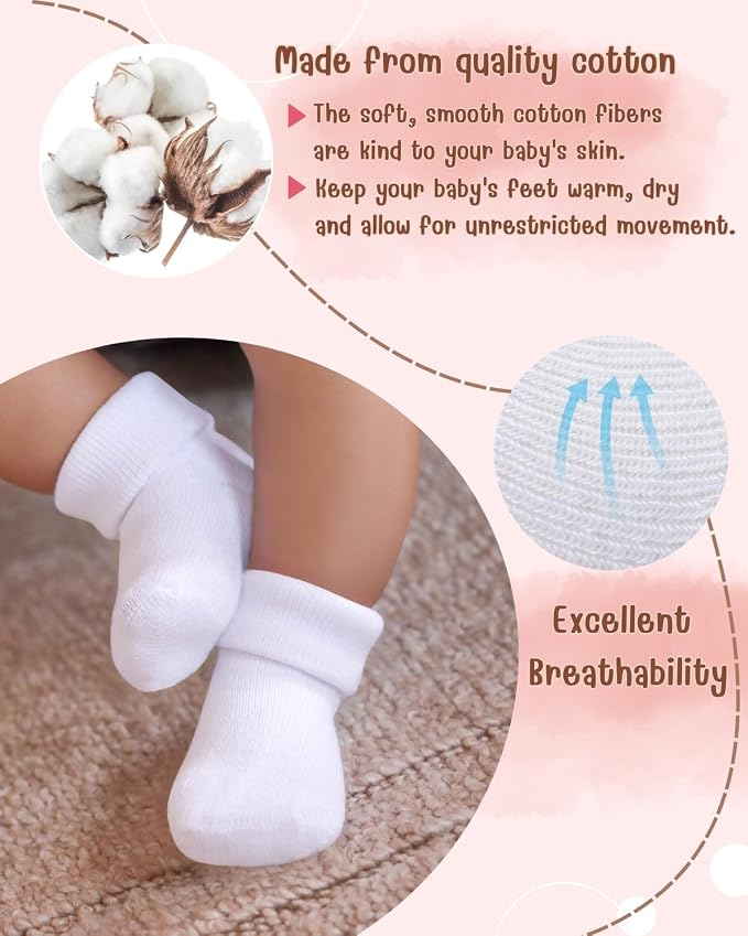 RATIVE Newborn Baby Socks 0-6, 6-12 Months Terry Turn Cuff Socks - Image 4