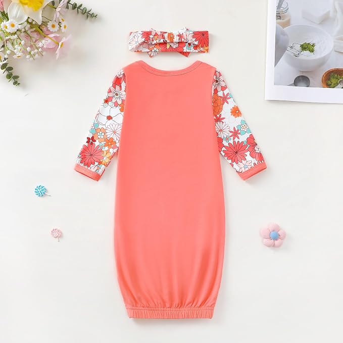 AMAWMW Newborn Baby Girl Little Sister Sleeper Gown Stripe Long Sleeve - Image 6