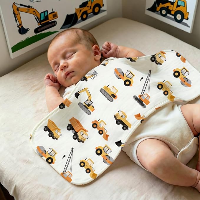 6 Pack Baby Burp Cloths for Boys, Construction Vehicle Theme Large Cotton - Image 6