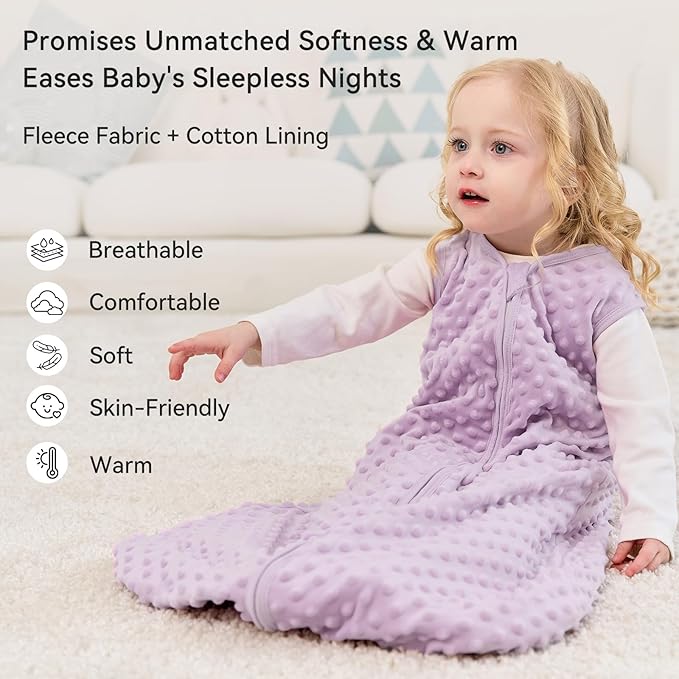 Fleece Baby Sleep Sack 18-24 Months with Plush Dots 1.5 Tog Baby Wearable Blanket with 2-Way Zipper Warm Sleeping Sack for Toddler Infant - XLarge, Taro Purple