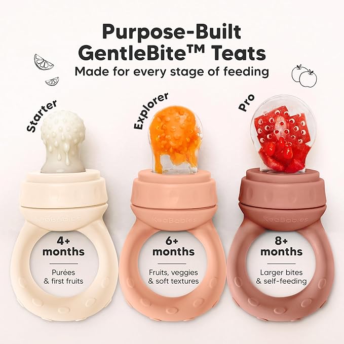 KeaBabies Baby Fruit Feeder 2pk - Silicone Baby Food Feeder for Babies 6-12 Months, Breast Milk Popsicle for Teething, Weaning, Freeze Frozen Solid Food, BPA-Free Infant Feeding Essential (Roseate)