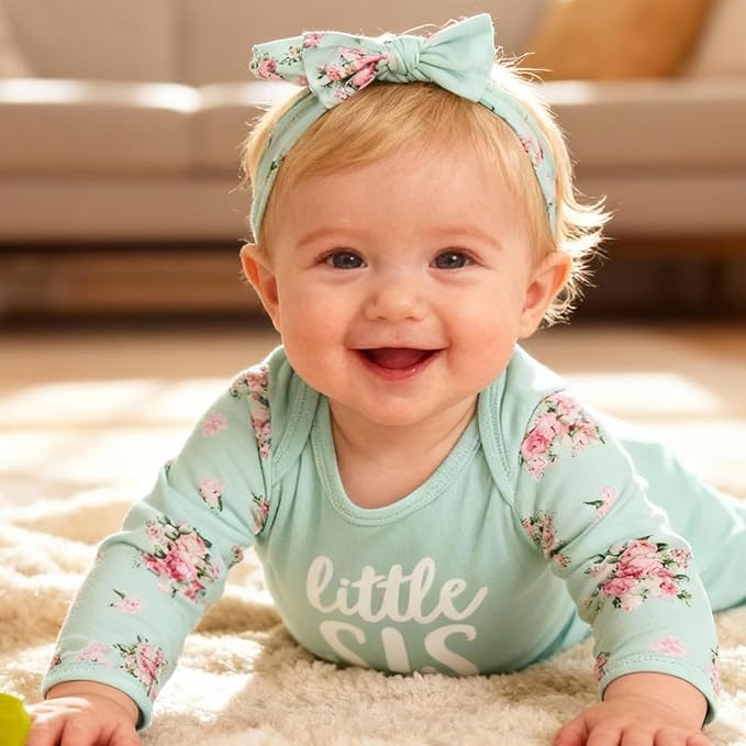 AMAWMW Newborn Baby Girl Little Sister Sleeper Gown Stripe Long Sleeve - Image 3