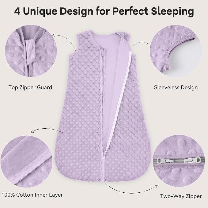 Fleece Baby Sleep Sack 18-24 Months with Plush Dots 1.5 Tog Baby Wearable Blanket with 2-Way Zipper Warm Sleeping Sack for Toddler Infant - XLarge, Taro Purple