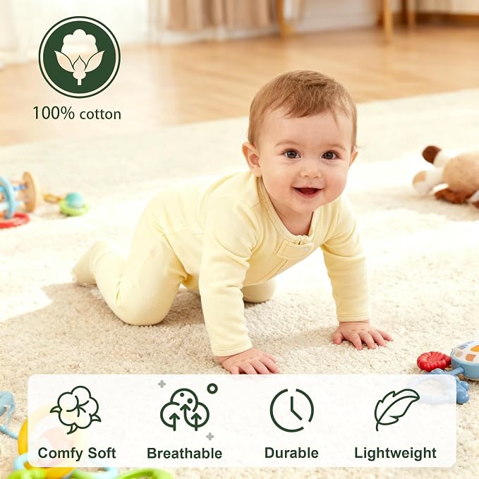 Hikido Baby Romper 100% Organic Cotton Pajamas One Piece Long Sleeve Zipper - Image 2
