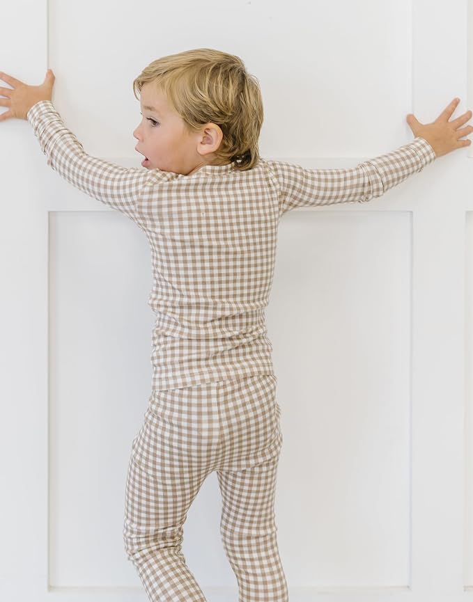 moimoln Cotton Modal Baby Toddler Pajamas Check Solid Leopard 6M-8Y - Image 7